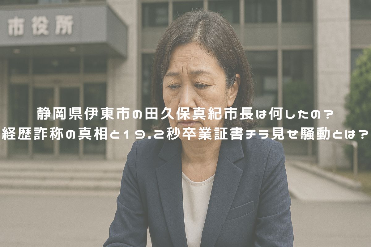静岡県伊東市の田久保真紀市長は何したの？経歴詐称の真相と19.2秒卒業証書チラ見せ騒動とは？ アイキャッチ